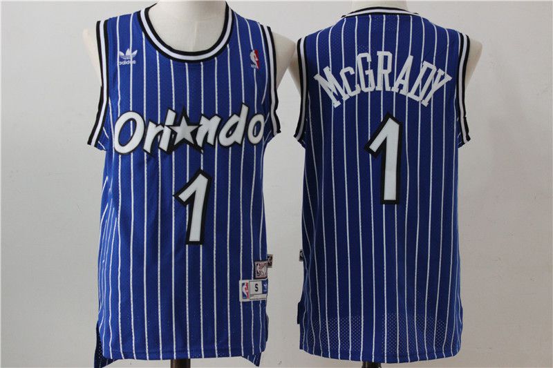 Men Orlando Magic 1 McGrady Blue Stripe Throwback NBA Jersey
